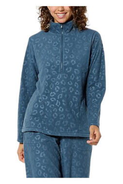 Comfort Code Women's Leopard-Embossed Fleece Quarter Zip Pullover Blue - Regular